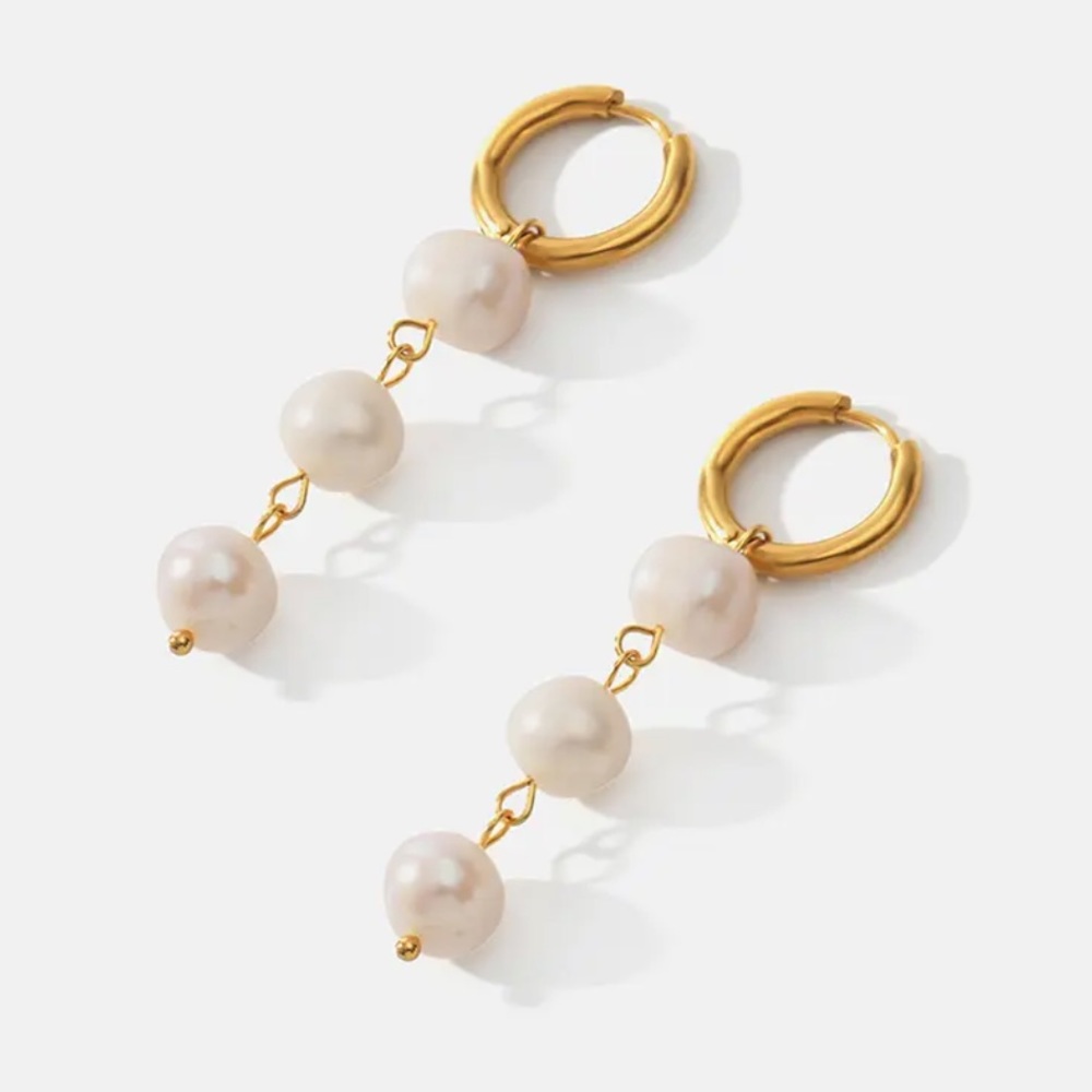 ◾️18K Gold Plated Natural Freshwater Pearl Drop Earrings